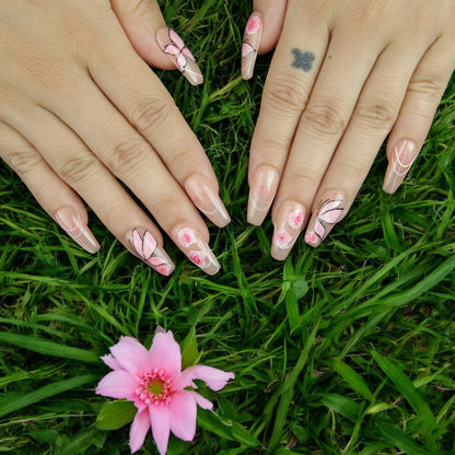 Rosé Whisper – Butterfly & Floral Press On Nails