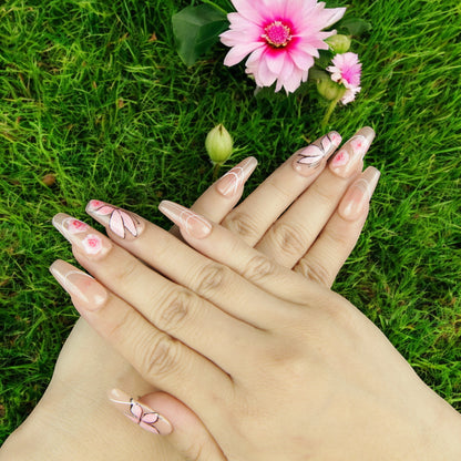 Rosé Whisper – Butterfly & Floral Press On Nails