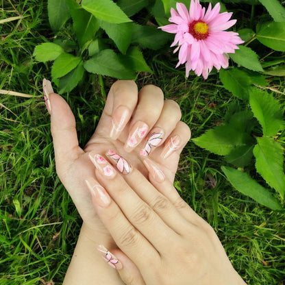 Rosé Whisper – Butterfly & Floral Press On Nails