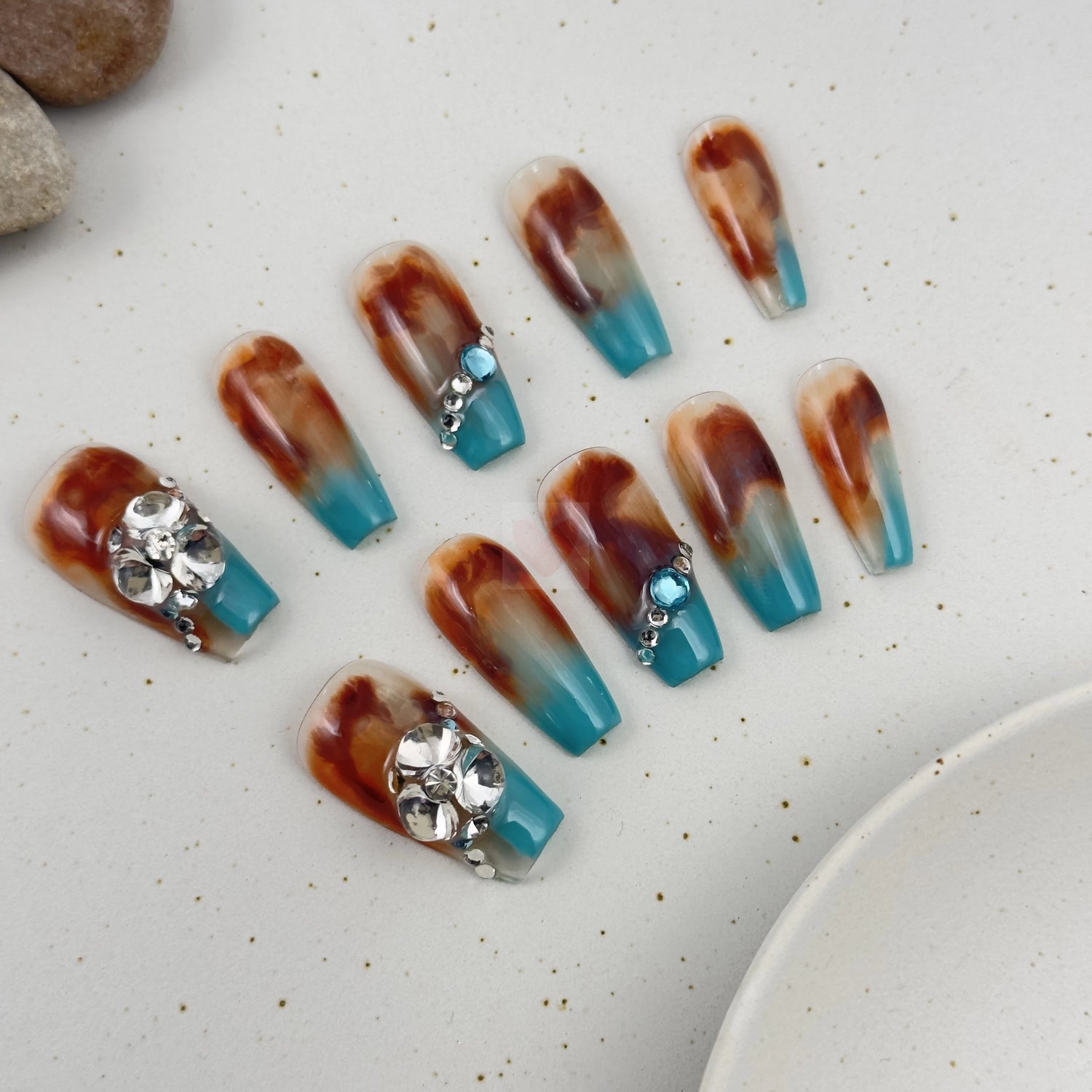 Marble Teal Tips - Dress For Nails